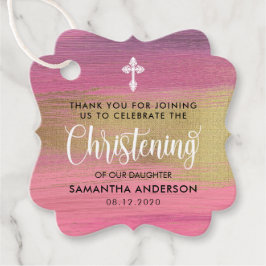 金ゴールドとピンク抽象芸術ガール《キリスト教》洗礼式や命名式ありがとう フェイバータグ