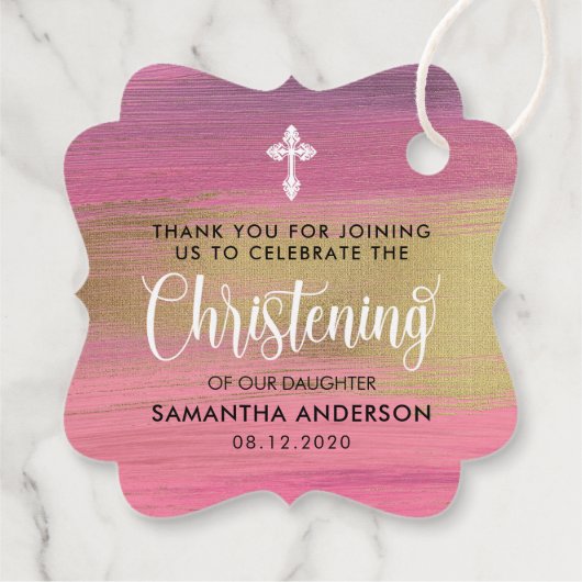 金ゴールドとピンク抽象芸術ガール《キリスト教》洗礼式や命名式ありがとう フェイバータグ (裏面)