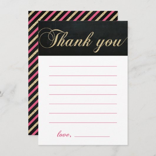 金ゴールドとピンク |シャルボードガールパーティーありがとうございます サンキューカード (正面/裏面)
