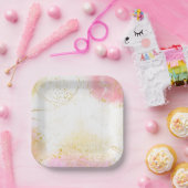 金ゴールドとピンク ペーパープレート (パーティー)