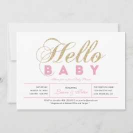 金ゴールドとピンク |女の子、モダンタイポグラフィ赤ちゃんシャワー 招待状