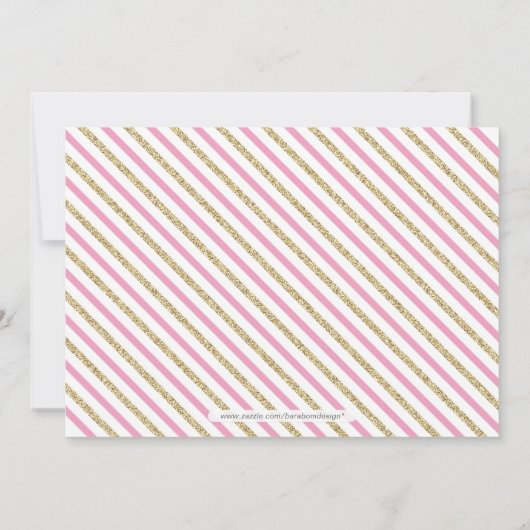 金ゴールドとピンク |女の子、モダンタイポグラフィ赤ちゃんシャワー 招待状 (裏面)