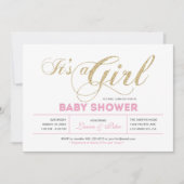 金ゴールドとピンク |女の子、モダンタイポグラフィ赤ちゃんシャワー 招待状 (正面)