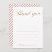 金ゴールドとピンク |女モダンの子パーティーありがとう サンキューカード (正面/裏面)