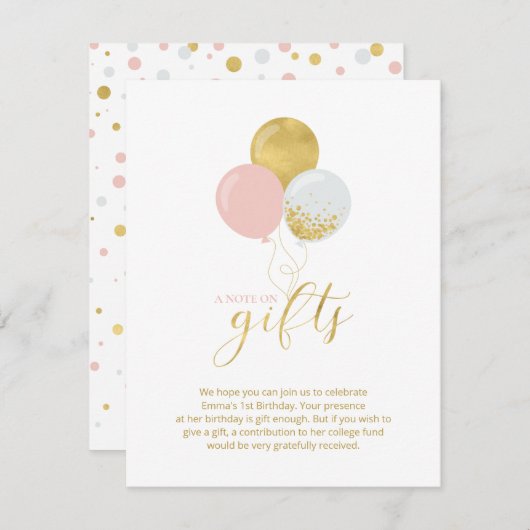 金ゴールドとピンク |誕生日パーティギフトエンクロージャカード サンキューカード (正面/裏面)