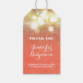 金ゴールドとピーチストリングライトグリッター結婚ズ ギフトタグ