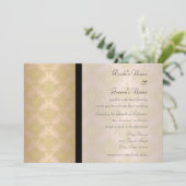金ゴールドとピーチダマスクウェディング招待状 招待状 (スタンド正面)