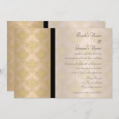 金ゴールドとピーチダマスクウェディング招待状 招待状 (正面/裏面)