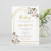 金ゴールドとフローラのスパでの女の子への洗礼の招待 招待状 (スタンド正面)