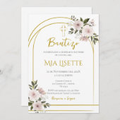 金ゴールドとフローラのスパでの女の子への洗礼の招待 招待状 (正面/裏面)