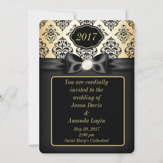 金ゴールドとブエレガントラックボウ 招待状 (正面)