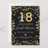 金ゴールドとブモダンラック18歳の誕生日パーティーフォイルドット 招待状 (正面)