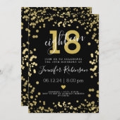金ゴールドとブモダンラック18歳の誕生日パーティーフォイルドット 招待状 (正面/裏面)