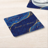 金ゴールドとブモダンロ結婚ーのエレガント名前をカスタムする スクエアペーパーコースター (アングル)