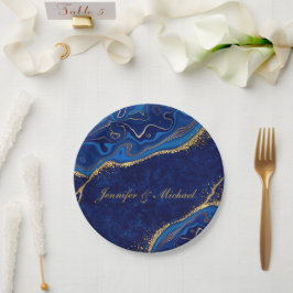 金ゴールドとブモダンロ結婚ーのエレガント名前をカスタムする ペーパープレート