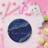 金ゴールドとブモダンロ結婚ーのエレガント名前をカスタムする ペーパープレート (パーティー)