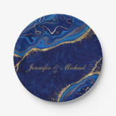 金ゴールドとブモダンロ結婚ーのエレガント名前をカスタムする ペーパープレート (正面)