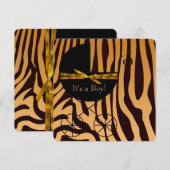 金ゴールドとブラウンキャリッジボーイゼブラ赤ちゃんシャワー 招待状 (正面/裏面)