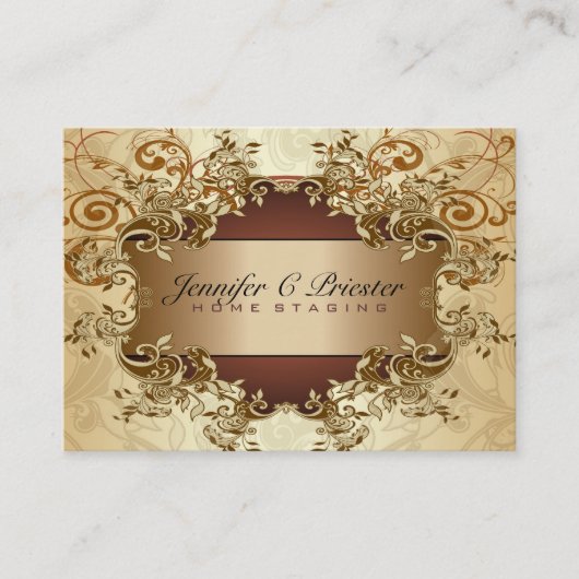 金ゴールドとブラウントーンのヴィンテージエレガント渦巻き2 名刺 (正面)