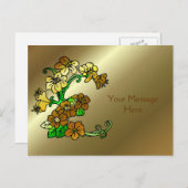 金ゴールドとブラウンフラワーデザイン ポストカード (正面/裏面)