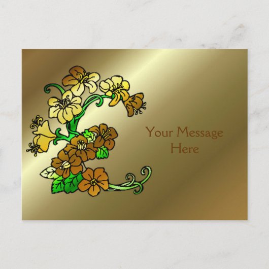 金ゴールドとブラウンフラワーデザイン ポストカード (正面)