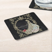 金ゴールドとブラックのエレガンス。 スクエアペーパーコースター (アングル)
