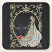 金ゴールドとブラックのエレガンス。 スクエアペーパーコースター (正面)