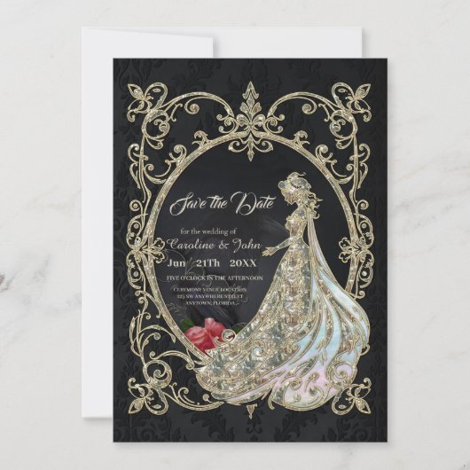 金ゴールドとブラックのエレガンス。 セーブザデート (正面)