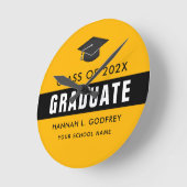 金ゴールドとブラックの卒業おめでとうカスタム ラウンド壁時計 (傾斜)
