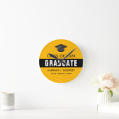 金ゴールドとブラックの卒業おめでとうカスタム ラウンド壁時計 (ホーム)