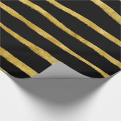 金ゴールドとブラックの破ストライプ裂したフェイクホイル金属 ラッピングペーパー (角)