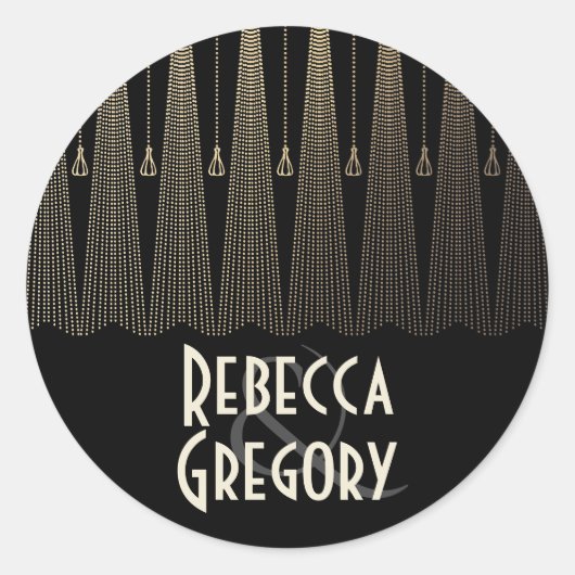 金ゴールドとブラックアールデコシックなヴィンテージウェディング ラウンドシール (正面)