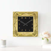 金ゴールドとブラックアールデコスタイル角壁時計 スクエア壁時計 (ホーム)