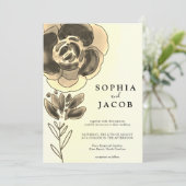 金ゴールドとブラックウォーターの色のフローラ結婚の 招待状 (スタンド正面)