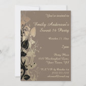 金ゴールドとブラックエレガントスウィート16誕生日 招待状 (正面)