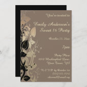 金ゴールドとブラックエレガントスウィート16誕生日 招待状 (正面/裏面)