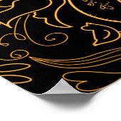 金ゴールドとブラックエレガントフローラ結婚の歓迎 ポスター (角)