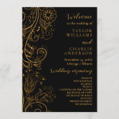 金ゴールドとブラックエレガントフローラ結婚式 プログラム (正面)