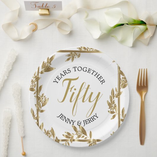 金ゴールドとブラッククラシック記念日紙プレート ペーパープレート (ウェディング)