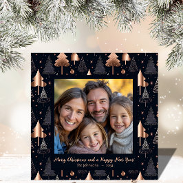 金ゴールドとブラッククリスマスツリー家族のフォトカード シーズンカード