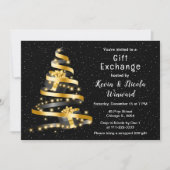 金ゴールドとブラッククリスマスプレゼント交換 招待状 (正面)