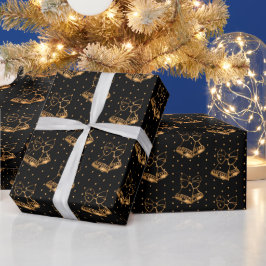 金ゴールドとブラッククリスマスベル ラッピングペーパー