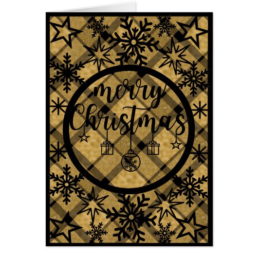 金ゴールドとブラッククリスマス文字の後ろの黒い格子縞 (正面)