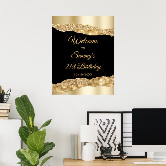 金ゴールドとブラックグラムティアーズ誕生日ウェルカム ポスター (ホームオフィス)