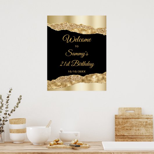 金ゴールドとブラックグラムティアーズ誕生日ウェルカム ポスター (キッチン)