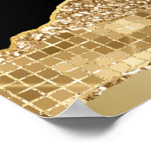 金ゴールドとブラックグラムティアーズ誕生日ウェルカム ポスター (角)