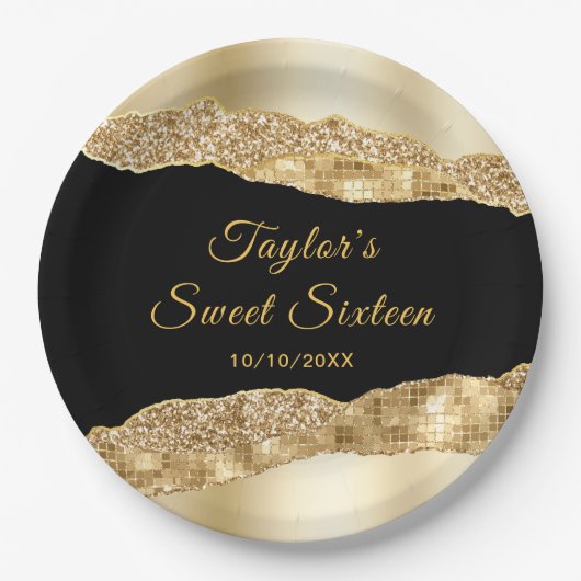 金ゴールドとブラックグラムティアーズSweet sixteen ペーパープレート (正面)