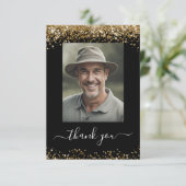 金ゴールドとブラックグリッターありがとう写真 サンキューカード (スタンド正面)