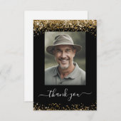 金ゴールドとブラックグリッターありがとう写真 サンキューカード (正面/裏面)