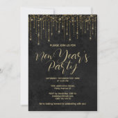 金ゴールドとブラックグリッター新年のパーティー 招待状 (正面)